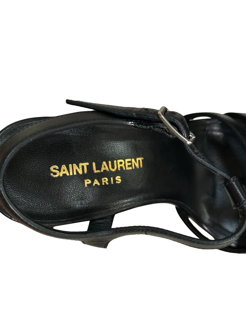Saint Laurent Black Leather Platform T-Strap Studded Sandals Stiletto Heels! 37 - Picture 12 of 16